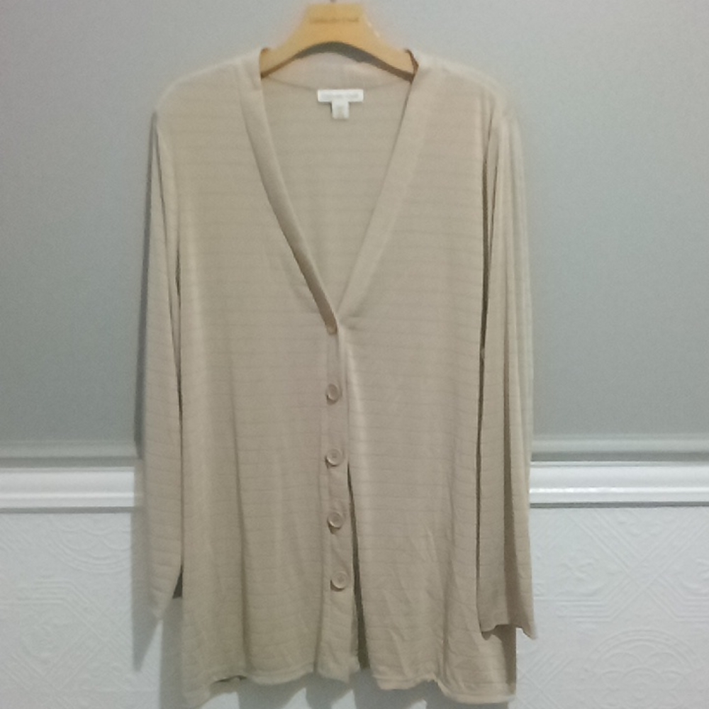 Brand New Shadow Strike cardigan, 2X, Plus size, tan.